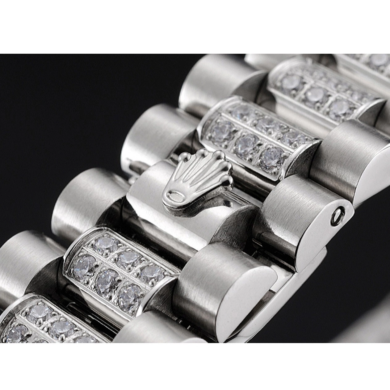 AAA replica watch Swiss Rolex Dial Stainless And Day Diamond And Steel Bezel Date Pave Bracelet 0721